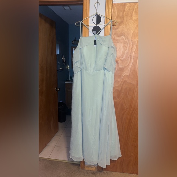 Azazie Adele dress in dusty sage. Slight stitching pulling as pictured. - Picture 3 of 4